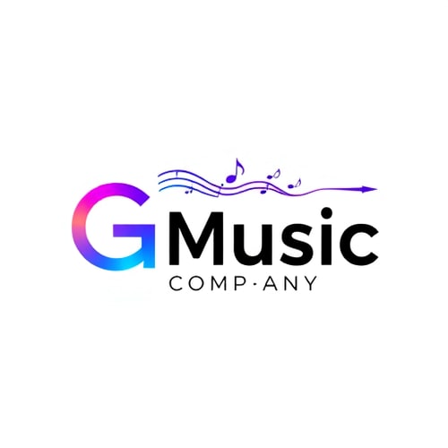 AI Design for Minimalist for a music company named "G Music Company": Clean lines, abstract musical notes or sound waves, vibrant yet sophisticated color palette (e.g., deep blues, electric purples, or bold oranges with black or white accents), modern sans-serif typeface. Design with a focus on scalability and digital adaptability, incorporating subtle gradients or glowing effects, and a transparent background.