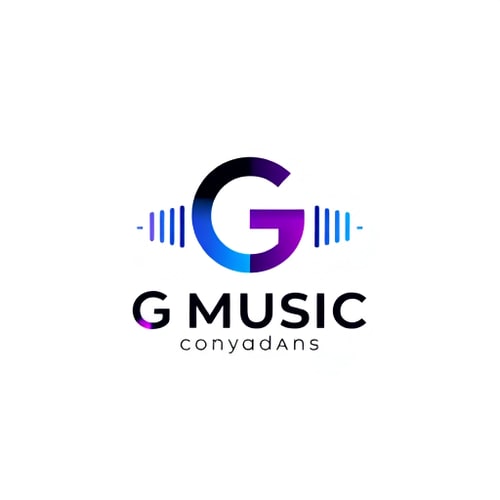 AI Design for Minimalist for a music company named "G Music Company": Clean lines, abstract musical notes or sound waves, vibrant yet sophisticated color palette (e.g., deep blues, electric purples, or bold oranges with black or white accents), modern sans-serif typeface. Design with a focus on scalability and digital adaptability, incorporating subtle gradients or glowing effects, and a transparent background. Best Desingn