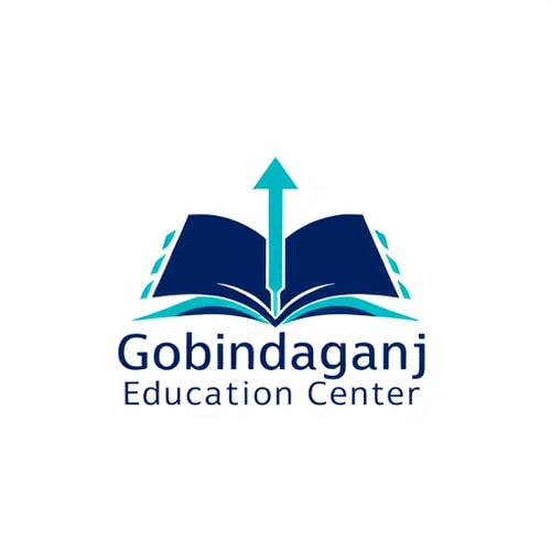 AI Design for Minimalist logo for an education center named "Gobindaganj Education Center": an open book with a stylized upward-pointing arrow emerging from its pages, symbolizing growth and knowledge acquisition. Color palette: deep navy blue for stability and trust, accented with a bright, energetic teal for innovation and learning. Typography: a clean, sans-serif font like Montserrat or Open Sans, with the primary text "Gobindaganj Education Center" in a bold weight, and a slightly lighter weight for any potential tagline. Design influence and style direction: modern, clean, and professional. Visual execution details: a simple, geometric representation of the book and arrow, with smooth lines and balanced proportions. Background type: white.