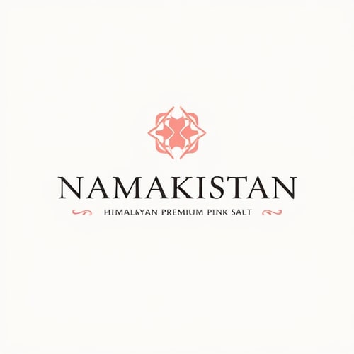 AI Design for “Design a premium logo for Namakistan with the tagline Himalayan Premium Pink Salt. The logo should feature a modern, elegant crystal-inspired icon that represents Himalayan pink salt. Use the color code #f8cdc7 as the primary theme. Keep the design minimal, luxurious, and professional with clean typography and a unique, memorable symbol.”