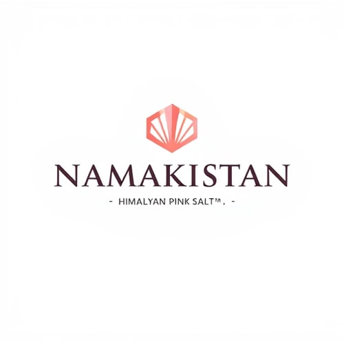 AI Design for “Design a premium logo for Namakistan with the tagline Himalayan Premium Pink Salt. The logo should feature a modern, elegant crystal-inspired icon that represents Himalayan pink salt. Use the color code #f8cdc7 as the primary theme. Keep the design minimal, luxurious, and professional with clean typography and a unique, memorable symbol.”