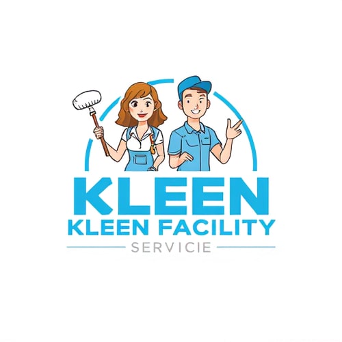 AI Design for Create Logo Named "KLEEN FACILITY SERVICE" For Cleaning Service With Clipart Women And Men Holding Mop