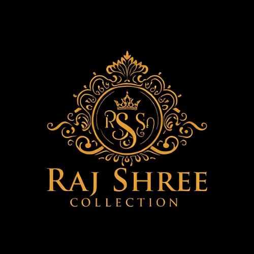 AI Design for “Create a luxurious and ornamental logo for Raj Shree Collection, a goldsmith jewellery brand for men and women. The design should feature a royal emblem style similar to heritage jewellery logos, symbolizing strength, tradition, and prosperity. Use gold as the main color with elegant serif typography for the brand name. Provide two versions: one on a black/dark background and one on a white/light background.”
