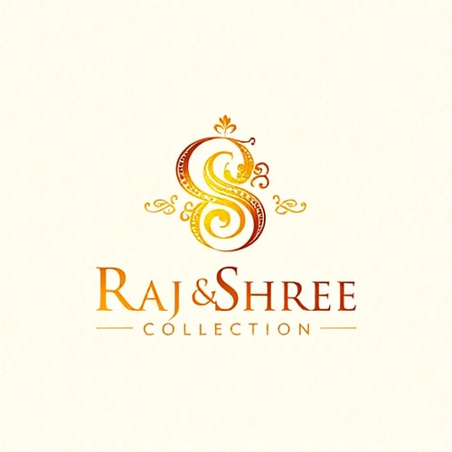 AI Design for Stylized Letterform for a gold jewellery shop named "Raj Shree Collection": A regal 'R' and 'S' intertwined, forming a subtly ornate design reminiscent of fine filigree, Golden yellow, rich ochre, and deep burgundy, Elegant serif font with delicate flourishes, inspired by Mughal architecture and traditional Indian artistry, intricate linework and subtle metallic textures, on a cream or light gold textured background.