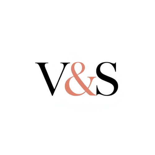AI Design for Minimal elegant logo design for a fashion brand. Use only the letters "V & S" as the main symbol. Customize the letters with a subtle fashion touch, such as a flowing cloth drape, hanger detail, fabric outline, or abstract floral accent. Keep the design very clean, modern, and professional. Simple sans-serif style, not cursive. Vector logo, no background, classy fashion brand look.
