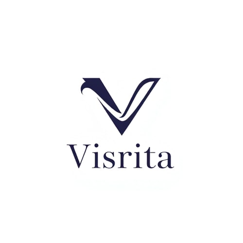 AI Design for Minimal logo design customization. The main focus is the letter "V", styled with a very simple cloth or fabric flow graphic integrated into the design. The cloth element should look elegant and minimal, like a smooth flowing line or drape, not detailed or heavy. Below, write "Visrita" in a clean, modern sans-serif font (not cursive). Professional, classy, fashion brand logo. Vector style, no background.