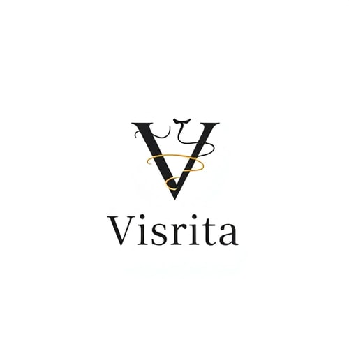 AI Design for Minimal logo design customization. Use the letter "V" as the main symbol, and integrate a very simple fashion-related graphic like a thin outline of a stylish girl silhouette or a flowing cloth shape. Keep the graphic elegant and minimal, not heavy. Below, place the brand name "Visrita" in a clean, modern sans-serif font (not cursive). Professional, classy, and fashion brand look. Vector style, no background.