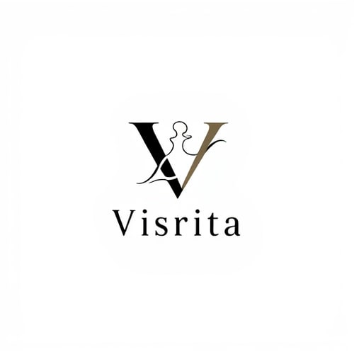 AI Design for Minimal logo design customization. Use the letter "V" as the main symbol, and integrate a very simple fashion-related graphic like a thin outline of a stylish girl silhouette or a flowing cloth shape. Keep the graphic elegant and minimal, not heavy. Below, place the brand name "Visrita" in a clean, modern sans-serif font (not cursive). Professional, classy, and fashion brand look. Vector style, no background.