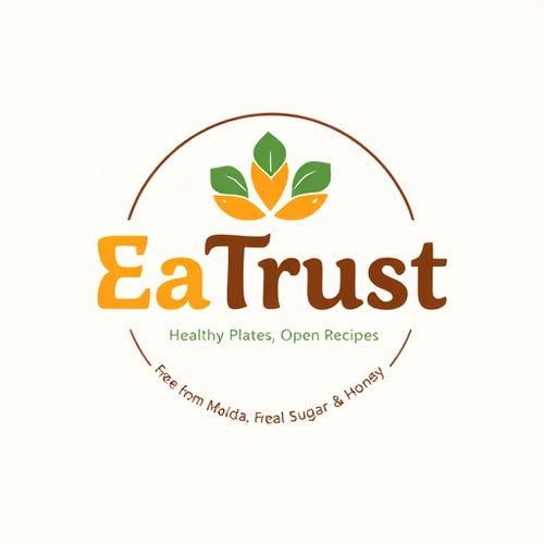AI Design for logo for my restaurant "EaTrust" jiski tagline h: Healthy Plates, Open Recipes – Free from Maida, Sugar & Honey.