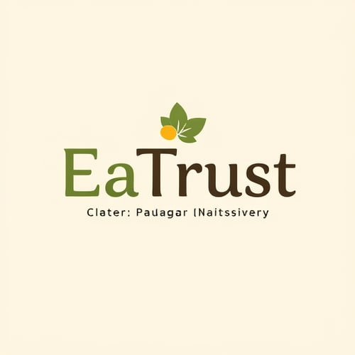 AI Design for logo for my restaurant "EaTrust" jiski tagline h: Healthy Plates, Open Recipes – Free from Maida, Sugar & Honey.