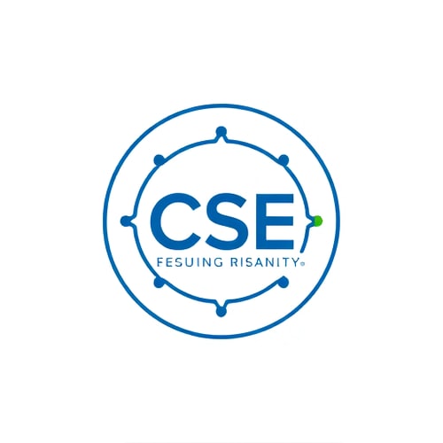 AI Design for Minimalist emblem for the Department of Computer Science and Engineering (CSE): A stylized, abstract geometric design integrating binary code patterns and subtle circuit-like lines, forming a circular or shield-like silhouette. Blue and white as primary colors, with a single accent of green or orange. Clean, modern sans-serif typography for "CSE" integrated subtly within the design. Design with a futuristic and academic influence, clean and minimal. Visual execution should emphasize balanced symmetry and abstract representations of data networks and algorithms. White background.