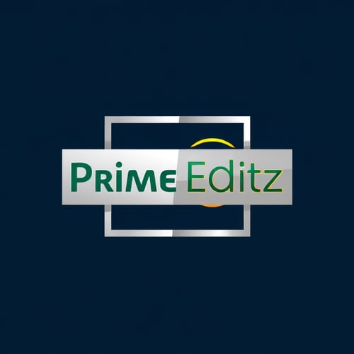 AI Design for [Emblem logo] for a [photography and videography editing service] named "Prime Editz": A bold emblem featuring "Prime Editz" within a sleek, modern box. Inside the box, incorporate a stylized prime number symbol (e.g., a subtly enhanced 'p' or a geometric representation of a prime number) and a subtle camera lens aperture or film strip element. The overall design should evoke creativity and precision in editing., [Emerald green, dark navy blue, silver, and golden yellow], [Modern sans-serif font with a slight technological edge for "Prime Editz", perhaps with a golden yellow accent on the "Prime"], [Influenced by modern graphic design and high-tech editing software interfaces, with a clean and sophisticated style direction], [The box should have sharp, clean lines, possibly with a subtle metallic silver sheen. The prime element and editing symbol should be integrated harmoniously, using emerald green and golden yellow accents against the navy blue. Consider a slight gradient or subtle lighting effect on the golden yellow elements to add depth.], [Dark navy blue solid background].