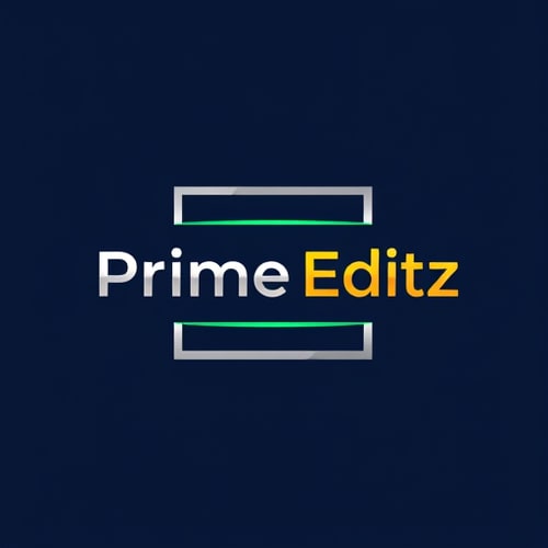 AI Design for [Emblem logo] for a [photography and videography editing service] named "Prime Editz": A bold emblem featuring "Prime Editz" within a sleek, modern box. Inside the box, incorporate a stylized prime number symbol (e.g., a subtly enhanced 'p' or a geometric representation of a prime number) and a subtle camera lens aperture or film strip element. The overall design should evoke creativity and precision in editing., [Emerald green, dark navy blue, silver, and golden yellow], [Modern sans-serif font with a slight technological edge for "Prime Editz", perhaps with a golden yellow accent on the "Prime"], [Influenced by modern graphic design and high-tech editing software interfaces, with a clean and sophisticated style direction], [The box should have sharp, clean lines, possibly with a subtle metallic silver sheen. The prime element and editing symbol should be integrated harmoniously, using emerald green and golden yellow accents against the navy blue. Consider a slight gradient or subtle lighting effect on the golden yellow elements to add depth.], [Dark navy blue solid background].