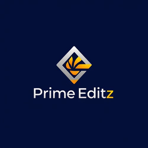 AI Design for create a logo of prime editz is the company name and with a colour combiantion of deep navy blue in background and logo colour will be in silver and golden yellow