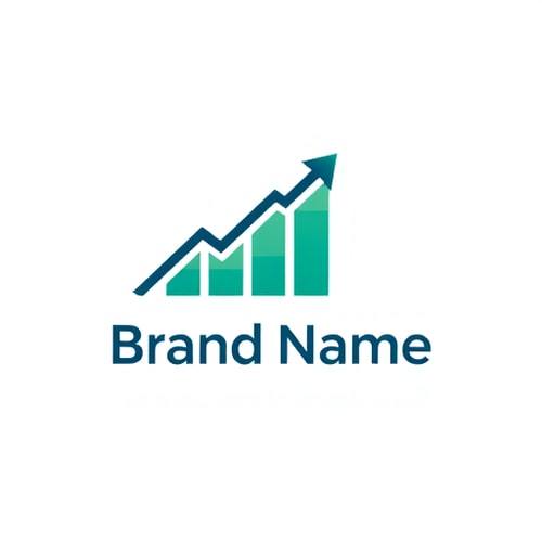 AI Design for Pictorial for a growing finance company named "Brand Name": A stylized upward-trending arrow formed by stacked bar graph elements, representing growth and financial progress. A clean, modern color palette of deep blue, emerald green, and a subtle gold accent. Bold, sans-serif typography with a sense of upward momentum. Design inspired by modern data visualization and a minimalist, professional aesthetic, with a smooth, geometric visual execution. A clean white background.