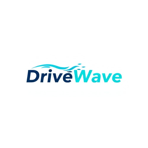 AI Design for Minimalist emblem for a ride-sharing application named "DriveWave": A stylized sound wave forming a subtle road or directional arrow, symbolizing smooth journeys and connectivity. A gradient of oceanic blues and a vibrant, energetic teal, conveying trust, efficiency, and modernity. Clean, sans-serif typography with slightly rounded edges for approachability and a sense of motion. Design with a modern, sleek, and trustworthy influence and style direction, reminiscent of technology and mobility. Execute with a clean vector graphic, ensuring scalability for various applications. A solid white or transparent background.