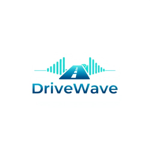 AI Design for Minimalist emblem for a ride-sharing application named "DriveWave": A stylized sound wave forming a subtle road or directional arrow, symbolizing smooth journeys and connectivity. A gradient of oceanic blues and a vibrant, energetic teal, conveying trust, efficiency, and modernity. Clean, sans-serif typography with slightly rounded edges for approachability and a sense of motion. Design with a modern, sleek, and trustworthy influence and style direction, reminiscent of technology and mobility. Execute with a clean vector graphic, ensuring scalability for various applications. A solid white or transparent background.
