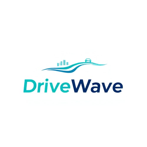 AI Design for Minimalist emblem for a ride-sharing application named "DriveWave": A stylized sound wave forming a subtle road or directional arrow, symbolizing smooth journeys and connectivity. A gradient of oceanic blues and a vibrant, energetic teal, conveying trust, efficiency, and modernity. Clean, sans-serif typography with slightly rounded edges for approachability and a sense of motion. Design with a modern, sleek, and trustworthy influence and style direction, reminiscent of technology and mobility. Execute with a clean vector graphic, ensuring scalability for various applications. A solid white or transparent background.