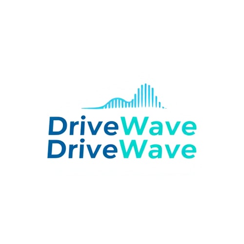 AI Design for Minimalist emblem for a ride-sharing application named "DriveWave": A stylized sound wave forming a subtle road or directional arrow, symbolizing smooth journeys and connectivity. A gradient of oceanic blues and a vibrant, energetic teal, conveying trust, efficiency, and modernity. Clean, sans-serif typography with slightly rounded edges for approachability and a sense of motion. Design with a modern, sleek, and trustworthy influence and style direction, reminiscent of technology and mobility. Execute with a clean vector graphic, ensuring scalability for various applications. A solid white or transparent background.