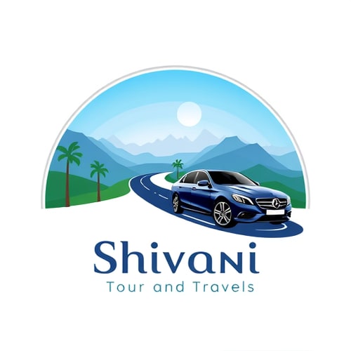 AI Design for A sleek, modern cab driving on a winding road surrounded by hills and mountains under a clear blue sky. Add palm trees along the roadside to create a tropical and adventurous atmosphere. The scene should reflect safety, comfort, and scenic travel. Include space for text that says ‘Shivani Tour and Travels – Your Trusted Ride’ with an elegant and clean style.” more