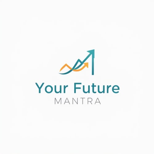 AI Design for Minimalist emblem for an educational platform focused on personal growth and skill development named "Your Future Mantra": a stylized ascending arrow intertwined with a subtle, abstract waveform or growth chart, symbolizing progress and continuous learning. A gradient of deep teal and a warm, optimistic gold or soft coral. Modern sans-serif typeface with clean lines, slightly rounded edges for approachability. Design with a touch of modern abstract and subtle spiritual undertones, suggesting empowerment and enlightenment. Visual execution should be clean, scalable, and easily recognizable. Solid color background in a very light grey or off-white.