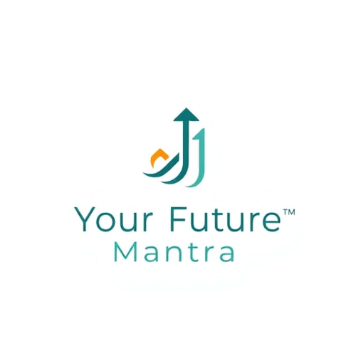 AI Design for Minimalist emblem for an educational platform focused on personal growth and skill development named "Your Future Mantra": a stylized ascending arrow intertwined with a subtle, abstract waveform or growth chart, symbolizing progress and continuous learning. A gradient of deep teal and a warm, optimistic gold or soft coral. Modern sans-serif typeface with clean lines, slightly rounded edges for approachability. Design with a touch of modern abstract and subtle spiritual undertones, suggesting empowerment and enlightenment. Visual execution should be clean, scalable, and easily recognizable. Solid color background in a very light grey or off-white.