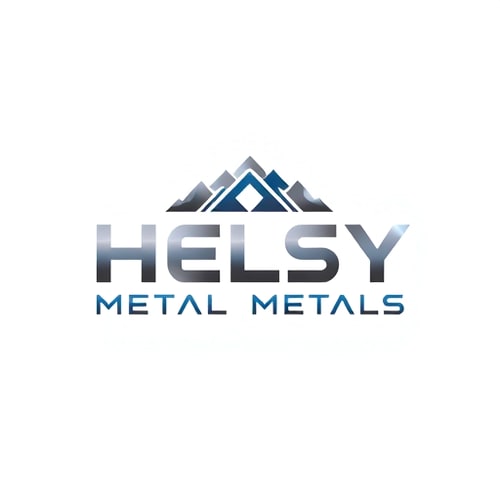 AI Design for Minimalist logo for a metals and mining company named "Helsy Metals Privet Limited": Abstract representation of metallic elements, clean lines, and structural integrity. Cool metallic tones (silver, steel gray, deep blue) with subtle hints of earth tones (bronze, rust). Modern, sans-serif typeface that conveys strength and reliability. Design inspired by geometric industrial design and modern abstract art, with sharp angles and precise forms. Visual execution will focus on crisp vectors and subtle gradients. Solid background.