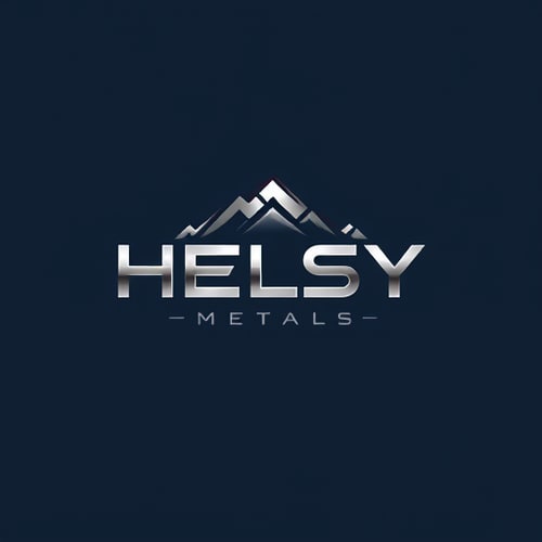 AI Design for Minimalist logo for a metals and mining company named "Helsy Metals Privet Limited": Abstract representation of metallic elements, clean lines, and structural integrity. Cool metallic tones (silver, steel gray, deep blue) with subtle hints of earth tones (bronze, rust). Modern, sans-serif typeface that conveys strength and reliability. Design inspired by geometric industrial design and modern abstract art, with sharp angles and precise forms. Visual execution will focus on crisp vectors and subtle gradients. Solid background.