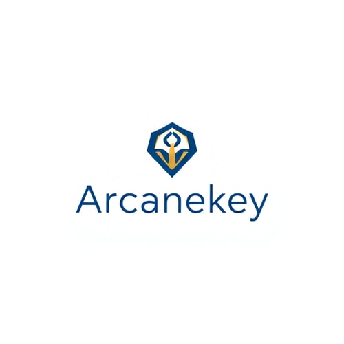 AI Design for Minimalist for a digital marketing and education company named Arcanekey: Abstract key and data visualization elements, sophisticated blue and gold palette, modern sans-serif typography. Design with an emphasis on trust and innovation, clean lines and geometric shapes, solid background.