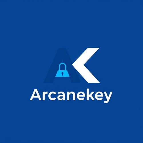 AI Design for Letterform for a digital marketing services and education company named Arcanekey: Abstracted 'AK' monogram, Blue and white, Clean and modern sans-serif typeface. Design inspired by geometric abstraction and the idea of unlocking digital potential, incorporating subtle interconnectivity within the 'A' and 'K' forms, with the 'K' having a subtle upward diagonal to suggest growth.