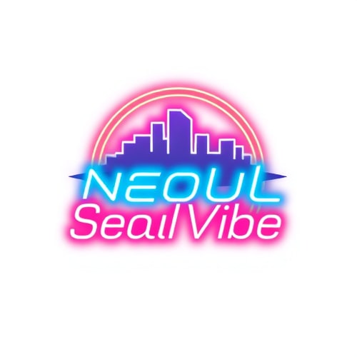 AI Design for Szeretnék egy pasztell rózsaszín (#FFD6E0) háttérrel fekete vagy sötét szürke betűkkel, esetleg fehérrel egy neon türkiz hangjeggyel ami az i betűn van. Márkanév: SeoulVibe