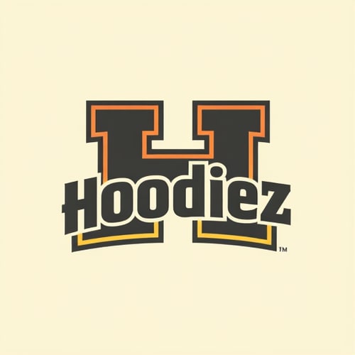 AI Design for Letterform logo for a retro-inspired, confident, and bold Hoodie brand named "Hoodiez": A stylized "H" with a subtle nod to vintage sportswear graphics, potentially incorporating a subtle shield or block element. Deep charcoal grey, a vibrant burnt orange, and a creamy off-white. Bold, blocky sans-serif font with rounded edges, reminiscent of 70s and 80s athletic wear. Design a retro athletic aesthetic with a modern, clean execution. The "H" should be the primary visual element, making it instantly recognizable and memorable. Solid background. Use dark colour fonts and make it look genz.