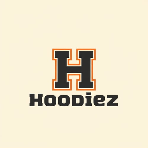 AI Design for Letterform logo for a retro-inspired, confident, and bold Hoodie brand named "Hoodiez": A stylized "H" with a subtle nod to vintage sportswear graphics, potentially incorporating a subtle shield or block element. Deep charcoal grey, a vibrant burnt orange, and a creamy off-white. Bold, blocky sans-serif font with rounded edges, reminiscent of 70s and 80s athletic wear. Design a retro athletic aesthetic with a modern, clean execution. The "H" should be the primary visual element, making it instantly recognizable and memorable. Solid background. Use dark colour fonts and make it look genz.