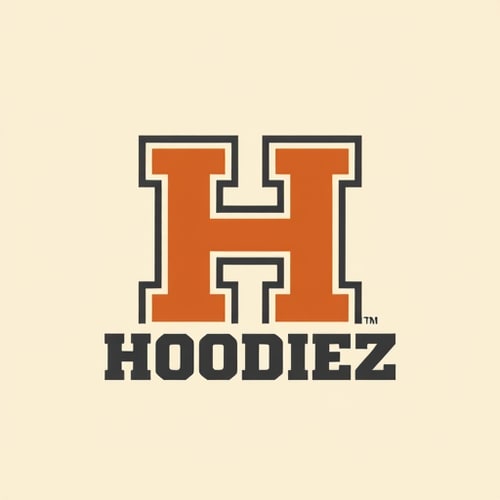 AI Design for Letterform logo for a retro-inspired, confident, and bold Hoodie brand named "Hoodiez": A stylized "H" with a subtle nod to vintage sportswear graphics, potentially incorporating a subtle shield or block element. Deep charcoal grey, a vibrant burnt orange, and a creamy off-white. Bold, blocky sans-serif font with rounded edges, reminiscent of 70s and 80s athletic wear. Design a retro athletic aesthetic with a modern, clean execution. The "H" should be the primary visual element, making it instantly recognizable and memorable. Solid background. Use dark colour fonts and make it look genz.