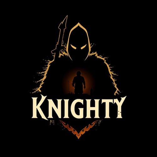 AI Design for create a logo of a mystery movie, showing an outline silhouette of a spooky knight. inside is a outline of a nomad. inside that is an outline of a man.