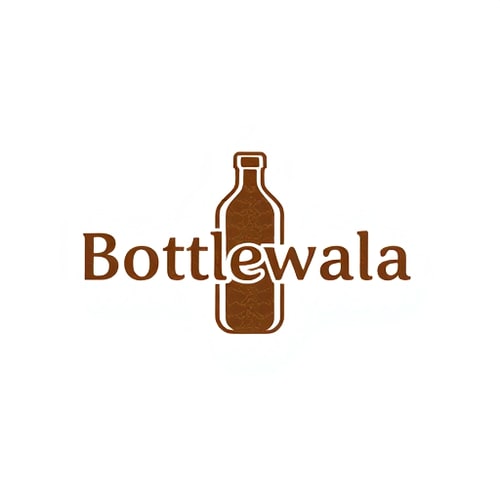 AI Design for bottlewala name of paper bottle company in logo include a horizontal bottle in that bottlewala text embossed. 