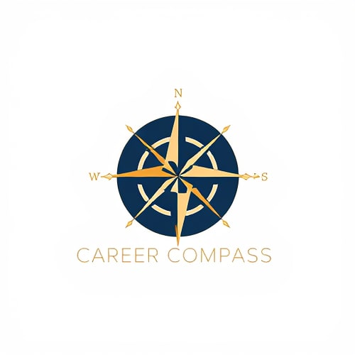 AI Design for Minimalist for a website offering interview preparation named "Career Compass": A stylized compass rose with a subtle, upward-pointing arrow integrated into one of its points. This symbolizes guidance and career progression. The arrow should be sleek and modern, not overtly literal. Dominant colors of deep navy blue and a muted gold, with subtle white accents for highlights. Typography should be a clean, modern sans-serif font, with a slightly bolder weight for the brand name. Design with a modern, professional, and aspirational influence. Visual execution should be flat design with clean lines and smooth gradients. White background.
