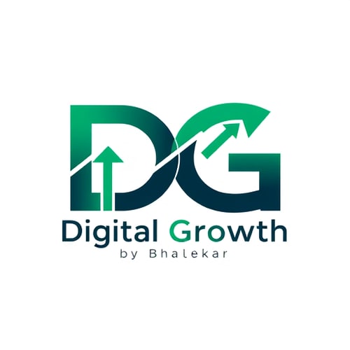 AI Design for Letterform for a digital marketing services company named "Digital Growth by Bhalekar": A stylized "DG" monogram with upward-trending arrows integrated into the forms, Emerald green, deep navy blue, and silver, with "Digital Growth" in a bold modern sans-serif and "by Bhalekar" in a lighter weight. Abstract and geometric, with clean, professional lines and ample negative space suggesting expansion, incorporating a subtle gradient on the arrows for depth. White background.
