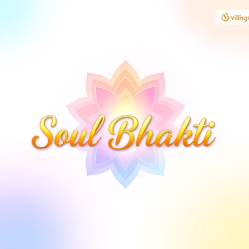 AI Design for A vibrant spiritual logo with the text "Soul Bhakti" in elegant golden font. Use a colorful gradient background with soft blends of saffron, blue, pink, and purple to give a divine aura. Add glowing effects around the text, with a subtle lotus mandala or Om pattern in the backdrop. The style should look modern, spiritual, and eye-catching.