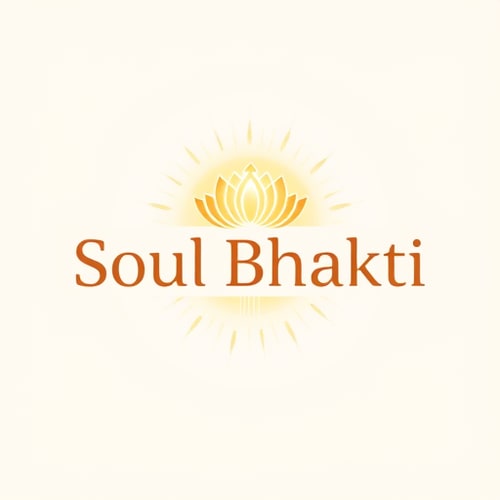 AI Design for A spiritual and peaceful logo design with the text "Soul Bhakti". Use a divine theme with soft golden and saffron colors, subtle light rays, and a calm aura. Add minimalistic elements like a glowing lotus or a subtle Om symbol in the background. The style should be clean, modern yet devotional, with a divine and soulful touch.