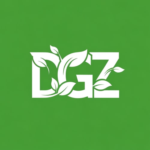 AI Design for A modern vector logo design featuring the letters D, G, and Z combined into one unified symbol. Each letter is styled with leaf-inspired elements, flowing curves, and clean cutouts to create a natural, eco-friendly look. The design should be white on a vibrant green background, with smooth edges, balanced proportions, and high clarity so that each letter (D, G, Z) is distinct but seamlessly blended together in a professional logo style. text color is #004009