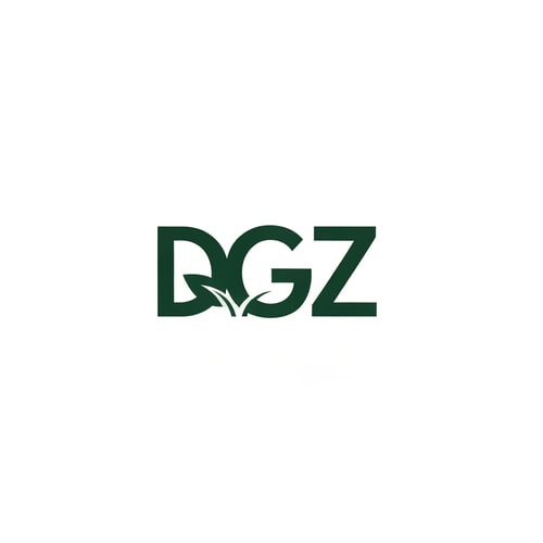 AI Design for Letterform logo for a company named "DGZ": a cohesive single lettermark forming DGZ as a unified icon, minimalist, modern, and geometric. Design with sharp edges and clean lines, inspired by architectural forms, with a sophisticated and professional visual execution. Solid background color is white and letter color is darkgreen and all letter showing a leaf