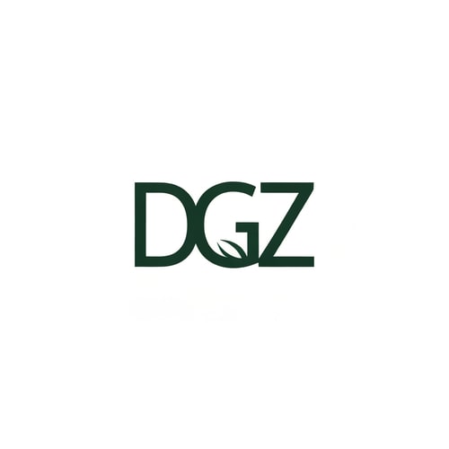 AI Design for Letterform logo for a company named "DGZ": a cohesive single lettermark forming DGZ as a unified icon, minimalist, modern, and geometric. Design with sharp edges and clean lines, inspired by architectural forms, with a sophisticated and professional visual execution. Solid background color is white and letter color is darkgreen and letter showing a leaf