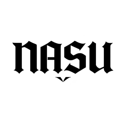 AI Design for "Design a bold and elegant logo for the brand 'NASU' in a gothic/blackletter style similar to the attached reference. Use sharp, angular lines with a strong vertical emphasis and symmetrical structure. Letters should be stylized and interlocked, creating a modern yet classic calligraphic feel. Color palette: black on white background for a clean, high-contrast look. The logo should feel powerful, timeless, and suitable for a premium design/editing company. Ensure readability while keeping the intricate gothic style."