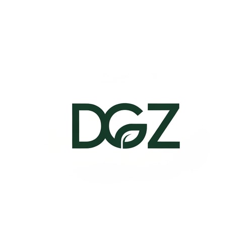 AI Design for Letterform logo for a company named "DGZ": a cohesive single lettermark forming DGZ as a unified icon, minimalist, modern, and geometric. Design with sharp edges and clean lines, inspired by architectural forms, with a sophisticated and professional visual execution. Solid background color is white and letter color is darkgreen and letter showing a leaf