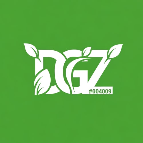 AI Design for A modern vector logo design featuring the letters D, G, and Z combined into one unified symbol. Each letter is styled with leaf-inspired elements, flowing curves, and clean cutouts to create a natural, eco-friendly look. The design should be white on a vibrant green background, with smooth edges, balanced proportions, and high clarity so that each letter (D, G, Z) is distinct but seamlessly blended together in a professional logo style. text color is #004009