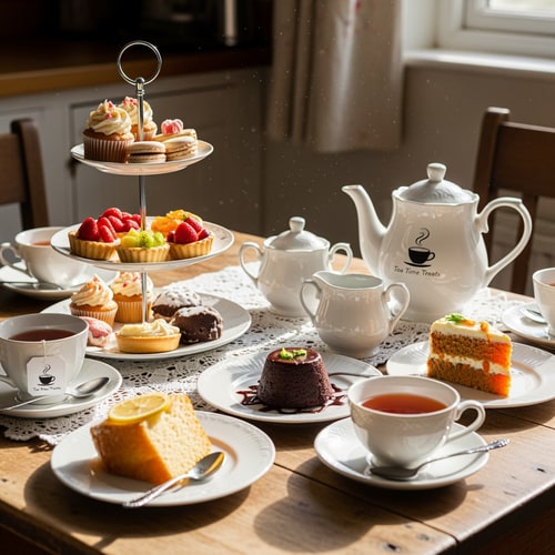 AI Design for add tea and cakes remove others with logo