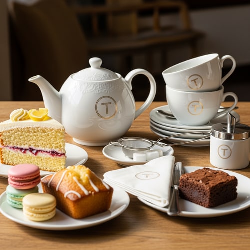 AI Design for add tea and cakes remove others with logo