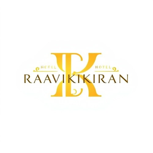AI Design for Letterform logo for a luxury hotel named "HOTEL RAVIKIRAN": Intertwined "R" and "K" forming an abstract monogram, Yellow/golden over white background. Design with an art deco influence and art nouveau stylistic direction, featuring elegant curves and intricate linework, a sophisticated and timeless visual execution, and a clean white background.