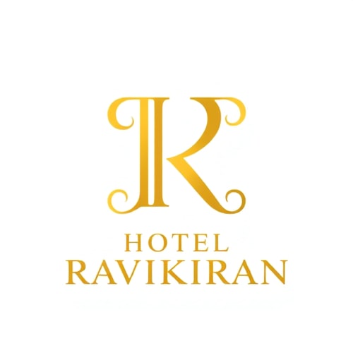 AI Design for Letterform logo for a luxury hotel named "HOTEL RAVIKIRAN": Intertwined "R" and "K" forming an abstract monogram, Yellow/golden over white background. Design with an art deco influence and stylistic direction, featuring elegant curves and intricate linework, a sophisticated and timeless visual execution, and a clean white background.